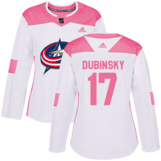 Women's Columbus Blue Jackets #17 Brandon Dubinsky White Pink Authentic Fashion Stitched NHL Jersey