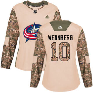 Women's Columbus Blue Jackets #10 Alexander Wennberg Camo Authentic 2017 Veterans Day Stitched NHL Jersey