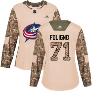 Women's Columbus Blue Jackets #71 Nick Foligno Camo Authentic 2017 Veterans Day Stitched NHL Jersey
