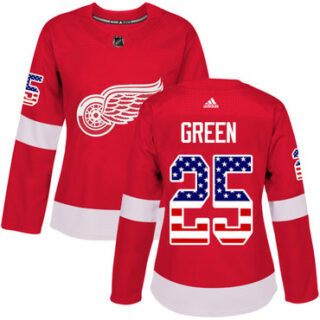 Women's Detroit Red Wings #25 Mike Green Red Home Authentic USA Flag Stitched NHL Jersey