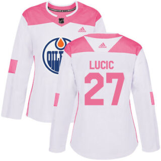 Women's Edmonton Oilers #27 Milan Lucic White Pink Authentic Fashion Stitched NHL Jersey