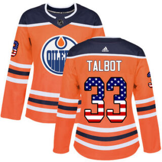 Women's Edmonton Oilers #33 Cam Talbot Orange Home Authentic USA Flag Stitched NHL Jersey