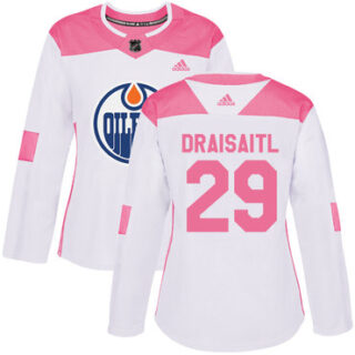 Women's Edmonton Oilers #29 Leon Draisaitl White Pink Authentic Fashion Stitched NHL Jersey