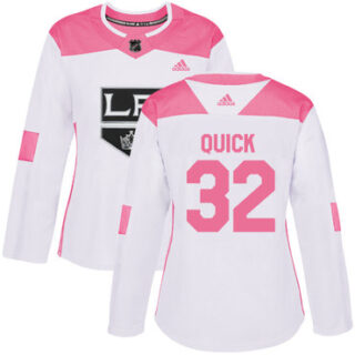 Women's Los Angeles Kings #32 Jonathan Quick White Pink Authentic Fashion Stitched NHL Jersey