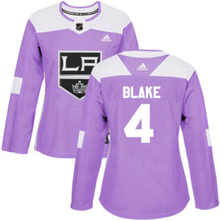 Women's Los Angeles Kings #4 Rob Blake Purple Authentic Fights Cancer Stitched NHL Jersey