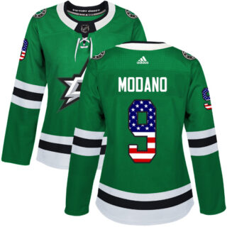 Women's Dallas Stars #9 Mike Modano Green Home Authentic USA Flag Stitched NHL Jersey