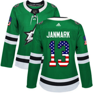 Women's Dallas Stars #13 Mattias Janmark Green Home Authentic USA Flag Stitched NHL Jersey