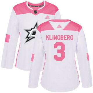 Women's Dallas Stars #3 John Klingberg White Pink Authentic Fashion Stitched NHL Jersey