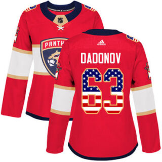 Women's Florida Panthers #63 Evgenii Dadonov Red Home Authentic USA Flag Stitched NHL Jersey