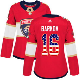 Women's Florida Panthers #16 Aleksander Barkov Red Home Authentic USA Flag Stitched NHL Jersey