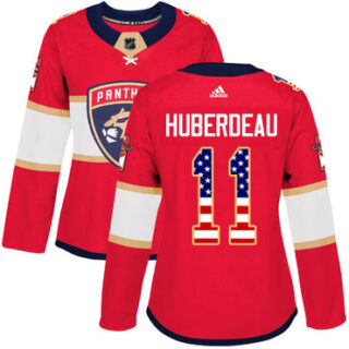 Women's Florida Panthers #11 Jonathan Huberdeau Red Home Authentic USA Flag Stitched NHL Jersey