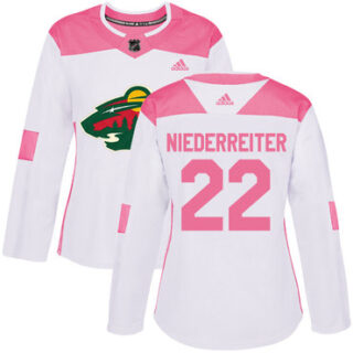 Women's Minnesota Wild #22 Nino Niederreiter White Pink Authentic Fashion Stitched NHL Jersey