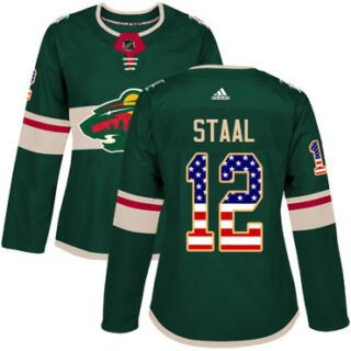 Women's Minnesota Wild #12 Eric Staal Green Home Authentic USA Flag Stitched NHL Jersey