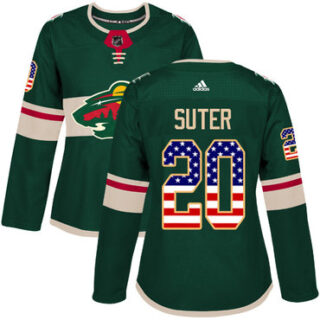 Women's Minnesota Wild #20 Ryan Suter Green Home Authentic USA Flag Stitched NHL Jersey