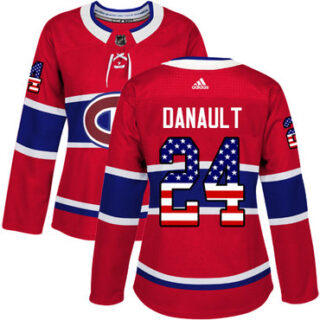 Women's Montreal Canadiens #24 Phillip Danault Red Home Authentic USA Flag Stitched NHL Jersey