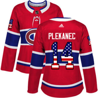 Women's Montreal Canadiens #14 Tomas Plekanec Red Home Authentic USA Flag Stitched NHL Jersey