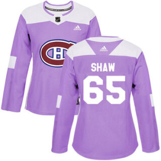 Women's Montreal Canadiens #65 Andrew Shaw Purple Authentic Fights Cancer Stitched NHL Jersey