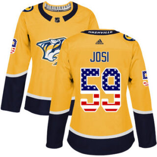 Women's Nashville Predators #59 Roman Josi Yellow Home Authentic USA Flag Stitched NHL Jersey
