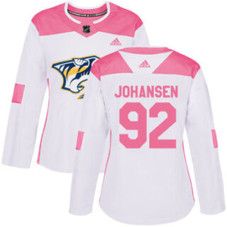 Women's Nashville Predators #92 Ryan Johansen White Pink Authentic Fashion Stitched NHL Jersey