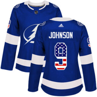 Women's Tampa Bay Lightning #9 Tyler Johnson Blue Home Authentic USA Flag Stitched NHL Jersey