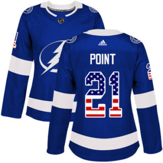 Women's Tampa Bay Lightning #21 Brayden Point Blue Home Authentic USA Flag Stitched NHL Jersey