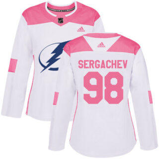 Women's Tampa Bay Lightning #98 Mikhail Sergachev White Pink Authentic Fashion Stitched NHL Jersey
