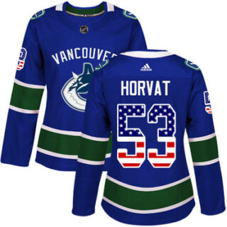 Women's Vancouver Canucks #53 Bo Horvat Blue Home Authentic USA Flag Stitched NHL Jersey