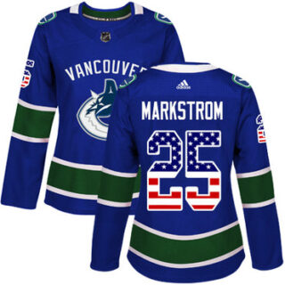 Women's Vancouver Canucks #25 Jacob Markstrom Blue Home Authentic USA Flag Stitched NHL Jersey