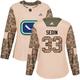 Women's Vancouver Canucks #33 Henrik Sedin Camo Authentic 2017 Veterans Day Stitched NHL Jersey
