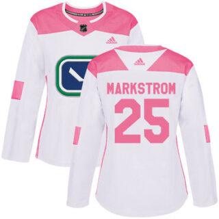 Women's Vancouver Canucks #25 Jacob Markstrom White Pink Authentic Fashion Stitched NHL Jersey