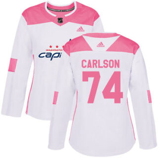 Women's Washington Capitals #74 John Carlson White Pink Authentic Fashion Stitched NHL Jersey