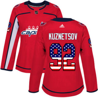 Women's Washington Capitals #92 Evgeny Kuznetsov Red Home Authentic USA Flag Stitched NHL Jersey