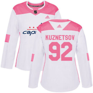 Women's Washington Capitals #92 Evgeny Kuznetsov White Pink Authentic Fashion Stitched NHL Jersey