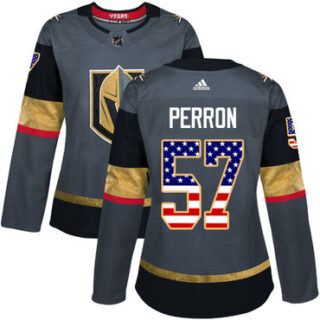 Women's Vegas Golden Knights #57 David Perron Grey Home Authentic USA Flag Stitched NHL Jersey