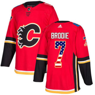 Youth Calgary Flames #7 TJ Brodie Red Home Authentic USA Flag Stitched NHL Jersey