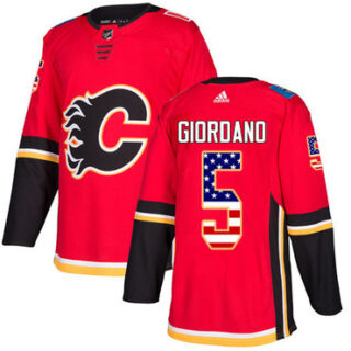 Youth Calgary Flames #5 Mark Giordano Red Home Authentic USA Flag Stitched NHL Jersey