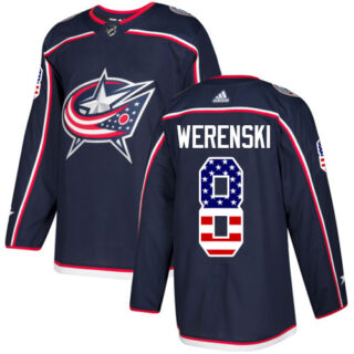 Youth Columbus Blue Jackets #8 Zach Werenski Navy Blue Home Authentic USA Flag Stitched NHL Jersey