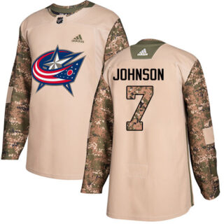 Youth Columbus Blue Jackets #7 Jack Johnson Camo Authentic 2017 Veterans Day Stitched NHL Jersey