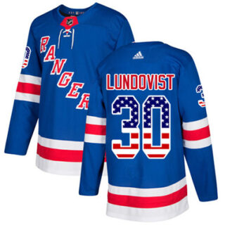 Youth Detroit Rangers #30 Henrik Lundqvist Royal Blue Home Authentic USA Flag Stitched NHL Jersey
