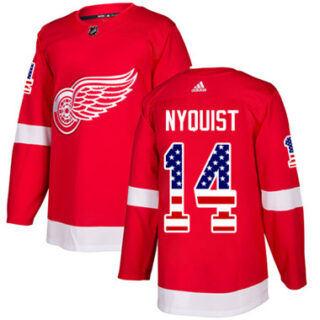 Youth Detroit Red Wings #14 Gustav Nyquist Red Home Authentic USA Flag Stitched NHL Jersey