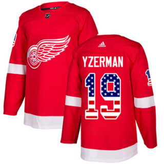 Youth Detroit Red Wings #19 Steve Yzerman Red Home Authentic USA Flag Stitched NHL Jersey
