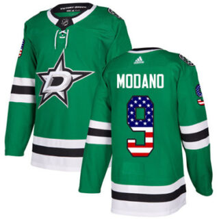 Youth Dallas Stars #9 Mike Modano Green Home Authentic USA Flag Stitched NHL Jersey
