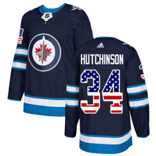 Youth Winnipeg Jets #34 Michael Hutchinson Navy Blue Home Authentic USA Flag Stitched NHL Jersey