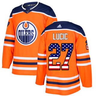 Youth Edmonton Oilers #27 Milan Lucic Orange Home Authentic USA Flag Stitched NHL Jersey