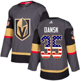 Youth Vegas Golden Knights #35 Oscar Dansk Grey Home Authentic USA Flag Stitched NHL Jersey