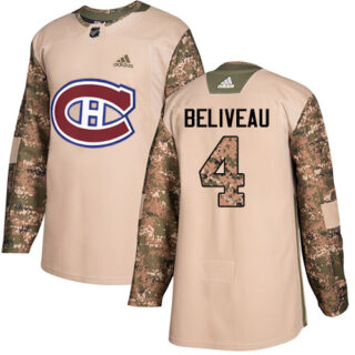Youth Montreal Canadiens #4 Jean Beliveau Camo Authentic 2017 Veterans Day Stitched NHL Jersey