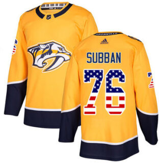 Youth Nashville Predators #76 P.K Subban Yellow Home Authentic USA Flag Stitched NHL Jersey