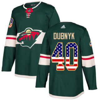 Youth Minnesota Wild #40 Devan Dubnyk Green Home Authentic USA Flag Stitched NHL Jersey