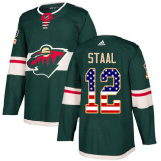 Youth Minnesota Wild #12 Eric Staal Green Home Authentic USA Flag Stitched NHL Jersey