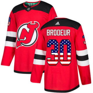 Youth New Jersey Devils #30 Martin Brodeur Red Home Authentic USA Flag Stitched NHL Jersey